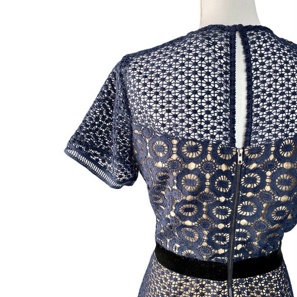 Chelsea28 Velveteen Lace Sheath Dress Ruffles Navy Blue, Medium - Picture 7 of 12